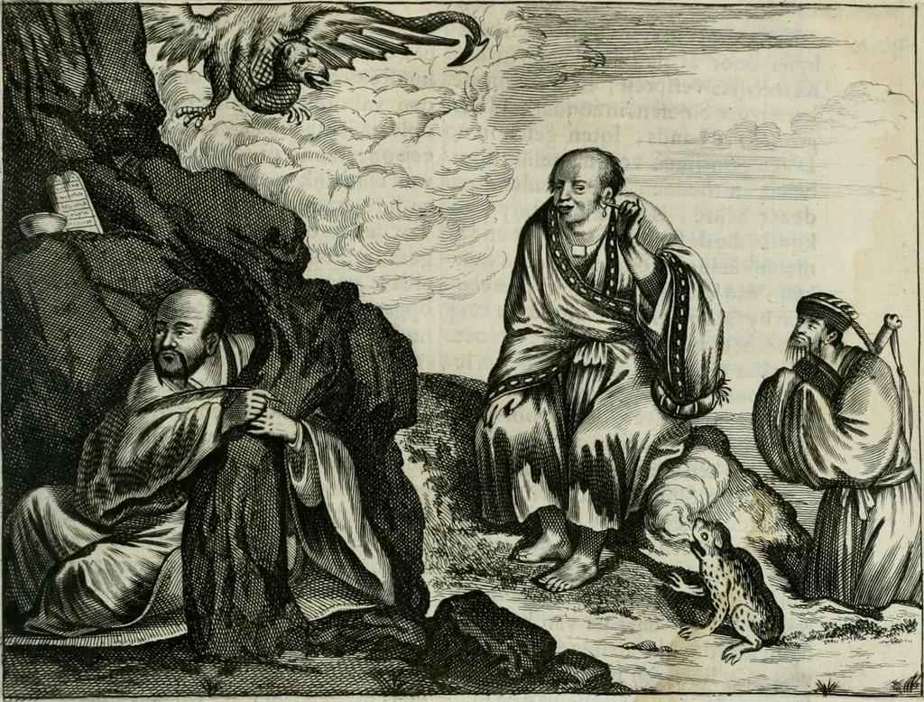 An illustration from Gedenkwaerdig bedryf der Nederlandsche Oost-Indische maetschappye, op de kuste en in het keizerrijk van Taising of Sina: behelzende het tweede gezandschap aen den onder-koning Singlamong en veldheer Taising Lipoui; door Jan van Kampen en Konstantyn Nobel. Vervolgt met een verhael van het voorgevallen des jaers zestien hondert drie ein vier en zestig, op de kust van Sina, en ontrent d'eilanden Tayowan, Formosa, Ay en Quemuy, onder 't gezag van Balthasar Bort: en het derde gezandschap aen Konchy, Tartarsche keizer van Sina en Oost-Tartarye: onder beleit van Zijne Ed. Pieter van Hoorn. Beneffens een beschryving van geheel Sina. Verciert doorgaens met verscheide kopere platen, 1670, leaf 794