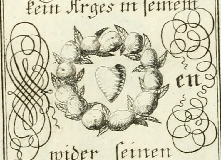 An illustration from Geistliche Herzens-Einbildungen inn zweihundert und fünfzig biblischen Figur-Sprüchen angedeutet : allen andächtige[n] Herze[n], u. der Tugent-Liebenden Jugent, zu einer Gottseligen Belustigung, auch denen Einfältigen, zu einer anmuthigen Vorstellung, unschweren Ergreiffung, und nuzlichen Fassung, auss allen canonischen Büchern der H. Schrifft ..., 1688, leaf 116