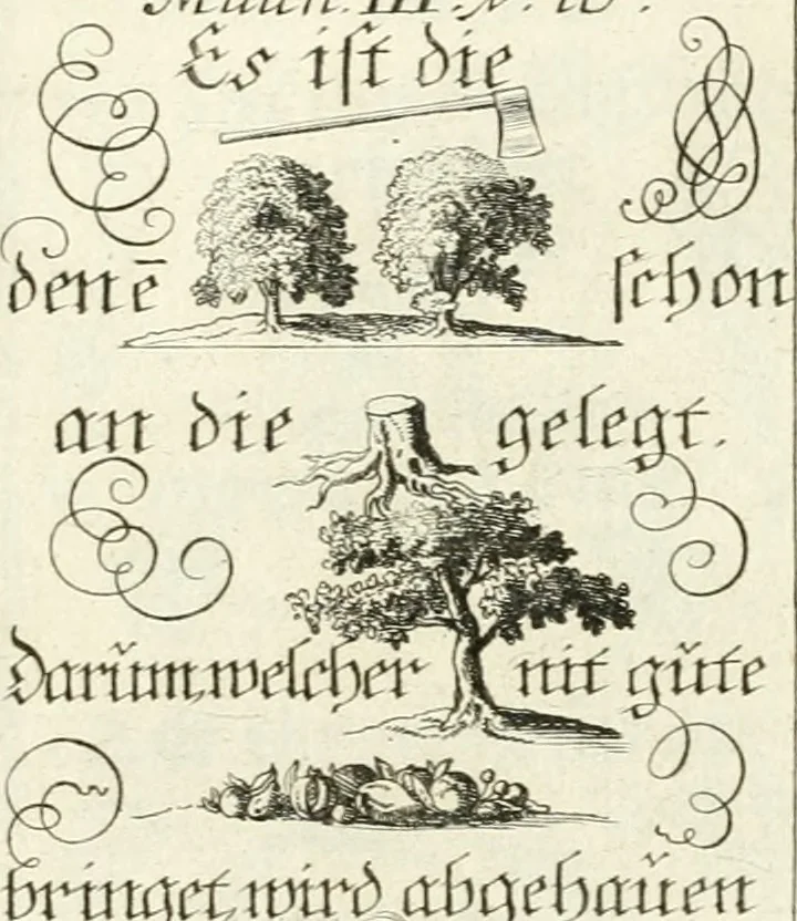 An illustration from Geistliche Herzens-Einbildungen inn zweihundert und fünfzig biblischen Figur-Sprüchen angedeutet : allen andächtige[n] Herze[n], u. der Tugent-Liebenden Jugent, zu einer Gottseligen Belustigung, auch denen Einfältigen, zu einer anmuthigen Vorstellung, unschweren Ergreiffung, und nuzlichen Fassung, auss allen canonischen Büchern der H. Schrifft ..., 1688, leaf 138