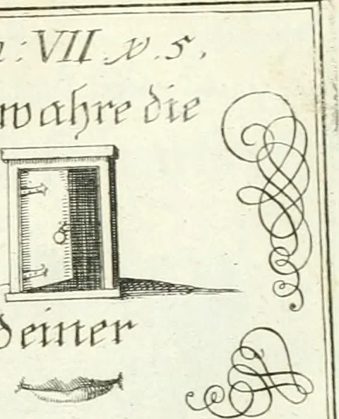 An illustration from Geistliche Herzens-Einbildungen inn zweihundert und fünfzig biblischen Figur-Sprüchen angedeutet : allen andächtige[n] Herze[n], u. der Tugent-Liebenden Jugent, zu einer Gottseligen Belustigung, auch denen Einfältigen, zu einer anmuthigen Vorstellung, unschweren Ergreiffung, und nuzlichen Fassung, auss allen canonischen Büchern der H. Schrifft ..., 1688, leaf 142
