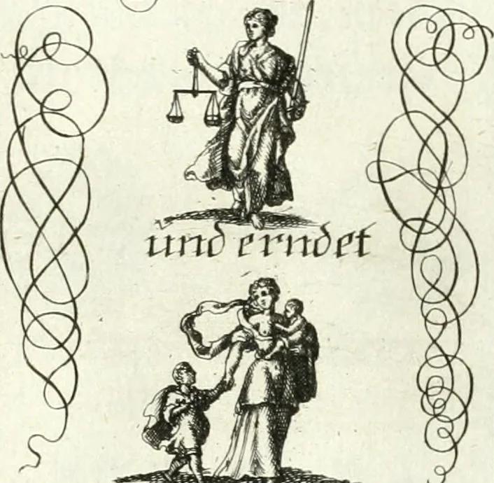 An illustration from Geistliche Herzens-Einbildungen inn zweihundert und fünfzig biblischen Figur-Sprüchen angedeutet : allen andächtige[n] Herze[n], u. der Tugent-Liebenden Jugent, zu einer Gottseligen Belustigung, auch denen Einfältigen, zu einer anmuthigen Vorstellung, unschweren Ergreiffung, und nuzlichen Fassung, auss allen canonischen Büchern der H. Schrifft ..., 1688, leaf 276