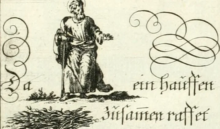 An illustration from Geistliche Herzens-Einbildungen inn zweihundert und fünfzig biblischen Figur-Sprüchen angedeutet : allen andächtige[n] Herze[n], u. der Tugent-Liebenden Jugent, zu einer Gottseligen Belustigung, auch denen Einfältigen, zu einer anmuthigen Vorstellung, unschweren Ergreiffung, und nuzlichen Fassung, auss allen canonischen Büchern der H. Schrifft ..., 1688, leaf 294