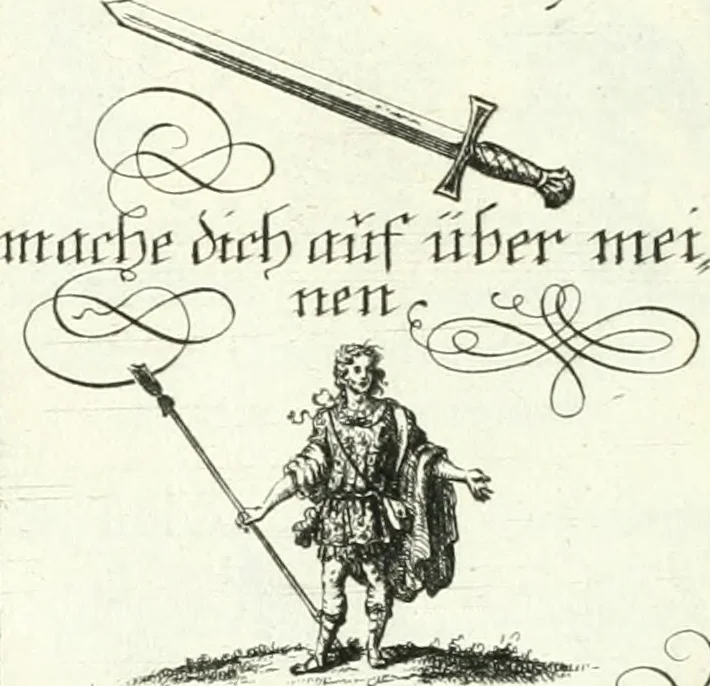An illustration from Geistliche Herzens-Einbildungen inn zweihundert und fünfzig biblischen Figur-Sprüchen angedeutet : allen andächtige[n] Herze[n], u. der Tugent-Liebenden Jugent, zu einer Gottseligen Belustigung, auch denen Einfältigen, zu einer anmuthigen Vorstellung, unschweren Ergreiffung, und nuzlichen Fassung, auss allen canonischen Büchern der H. Schrifft ..., 1688, leaf 296