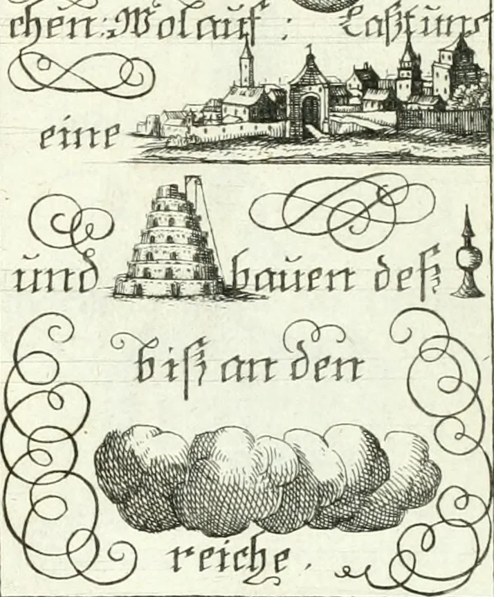 An illustration from Geistliche Herzens-Einbildungen inn zweihundert und fünfzig biblischen Figur-Sprüchen angedeutet : allen andächtige[n] Herze[n], u. der Tugent-Liebenden Jugent, zu einer Gottseligen Belustigung, auch denen Einfältigen, zu einer anmuthigen Vorstellung, unschweren Ergreiffung, und nuzlichen Fassung, auss allen canonischen Büchern der H. Schrifft ..., 1688, leaf 310