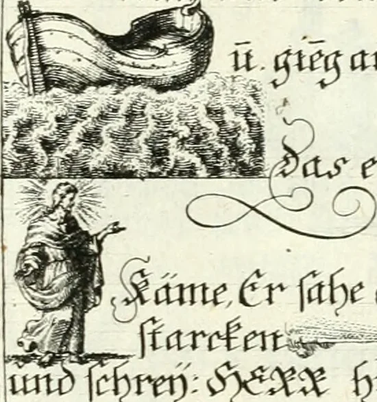 An illustration from Geistliche Herzens-Einbildungen inn zweihundert und fünfzig biblischen Figur-Sprüchen angedeutet : allen andächtige[n] Herze[n], u. der Tugent-Liebenden Jugent, zu einer Gottseligen Belustigung, auch denen Einfältigen, zu einer anmuthigen Vorstellung, unschweren Ergreiffung, und nuzlichen Fassung, auss allen canonischen Büchern der H. Schrifft ..., 1688, leaf 334