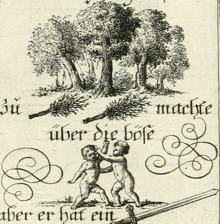An illustration from Geistliche Herzens-Einbildungen inn zweihundert und fünfzig biblischen Figur-Sprüchen angedeutet : allen andächtige[n] Herze[n], u. der Tugent-Liebenden Jugent, zu einer Gottseligen Belustigung, auch denen Einfältigen, zu einer anmuthigen Vorstellung, unschweren Ergreiffung, und nuzlichen Fassung, auss allen canonischen Büchern der H. Schrifft ..., 1688, leaf 358