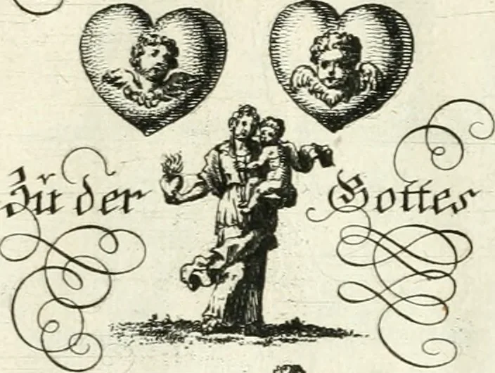 An illustration from Geistliche Herzens-Einbildungen inn zweihundert und fünfzig biblischen Figur-Sprüchen angedeutet : allen andächtige[n] Herze[n], u. der Tugent-Liebenden Jugent, zu einer Gottseligen Belustigung, auch denen Einfältigen, zu einer anmuthigen Vorstellung, unschweren Ergreiffung, und nuzlichen Fassung, auss allen canonischen Büchern der H. Schrifft ..., 1688, leaf 360