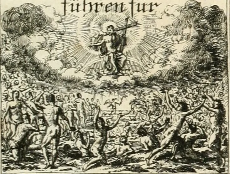 An illustration from Geistliche Herzens-Einbildungen inn zweihundert und fünfzig biblischen Figur-Sprüchen angedeutet : allen andächtige[n] Herze[n], u. der Tugent-Liebenden Jugent, zu einer Gottseligen Belustigung, auch denen Einfältigen, zu einer anmuthigen Vorstellung, unschweren Ergreiffung, und nuzlichen Fassung, auss allen canonischen Büchern der H. Schrifft ..., 1688, leaf 386