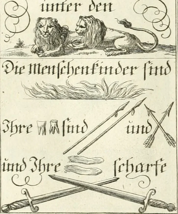 An illustration from Geistliche Herzens-Einbildungen inn zweihundert und fünfzig biblischen Figur-Sprüchen angedeutet : allen andächtige[n] Herze[n], u. der Tugent-Liebenden Jugent, zu einer Gottseligen Belustigung, auch denen Einfältigen, zu einer anmuthigen Vorstellung, unschweren Ergreiffung, und nuzlichen Fassung, auss allen canonischen Büchern der H. Schrifft ..., 1688, leaf 52