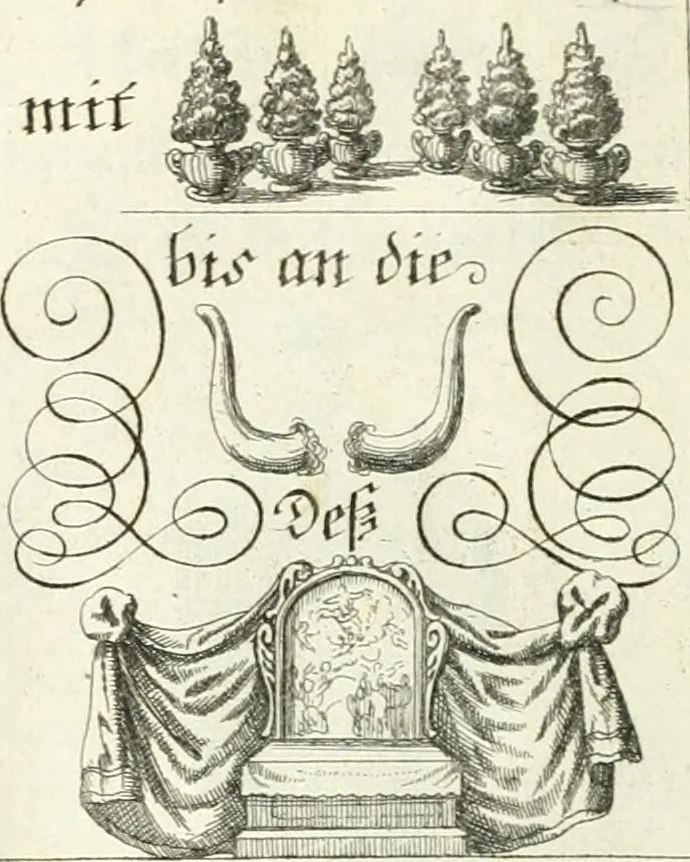 An illustration from Geistliche Herzens-Einbildungen inn zweihundert und fünfzig biblischen Figur-Sprüchen angedeutet : allen andächtige[n] Herze[n], u. der Tugent-Liebenden Jugent, zu einer Gottseligen Belustigung, auch denen Einfältigen, zu einer anmuthigen Vorstellung, unschweren Ergreiffung, und nuzlichen Fassung, auss allen canonischen Büchern der H. Schrifft ..., 1688, leaf 58