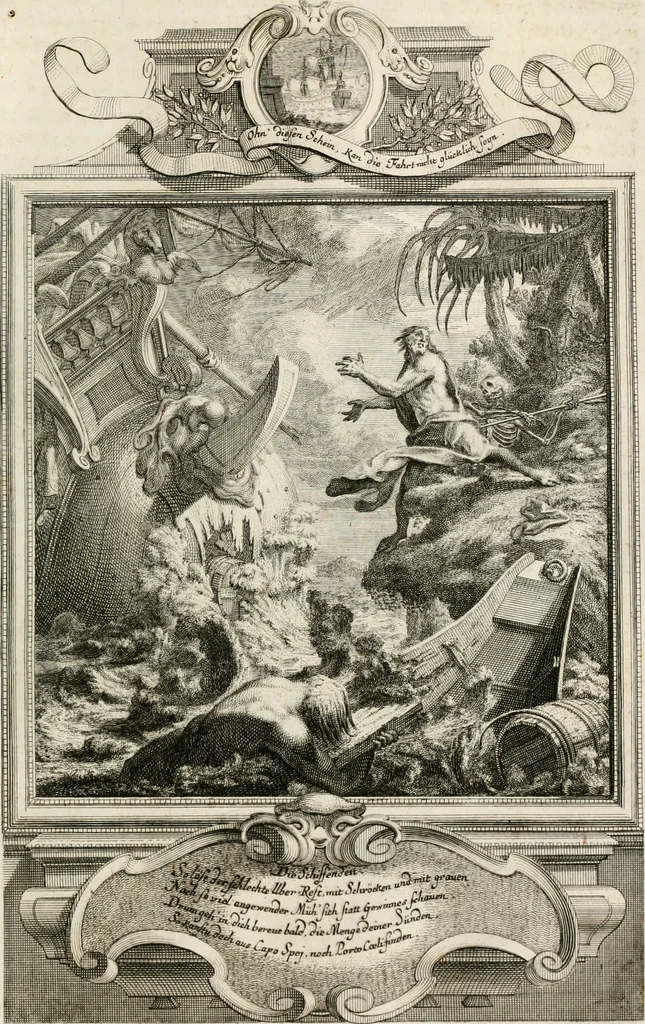 An illustration from Geistliche Todts-Gedancken : bey allerhand Gemählden und Schildereyen in Vorbildung unterschiedlichen Geschlechts, Alters, Standes, und Würdens-Persohnen sich des Todes zu erinneren, aus dessen Lehr die Tugend zu üben, und die Sünd zu meyden : erstlich in Kupfer entworffen, nachmahlen durch sittliche Erörtherung und Uberlegung unter Todten-Farben in Vorschein gebracht, dardurch zum Heyl der Seelen im Gemüth des geneigten Lesers ein lebendige Forcht und embsige Vorsorg des Todes zu erwecken, 1753, leaf 192