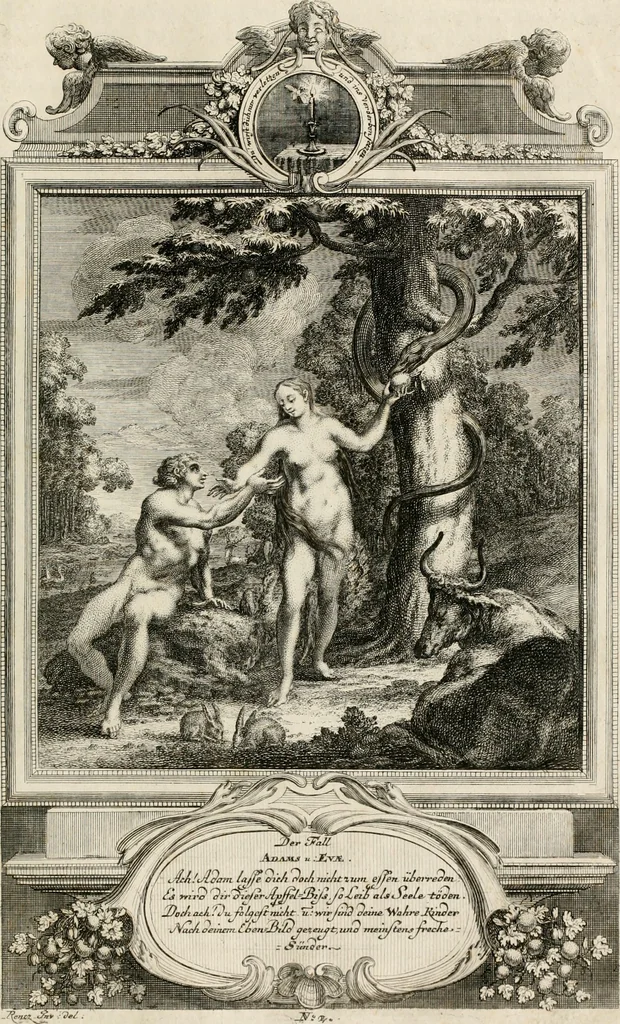 An illustration from Geistliche Todts-Gedancken : bey allerhand Gemählden und Schildereyen in Vorbildung unterschiedlichen Geschlechts, Alters, Standes, und Würdens-Persohnen sich des Todes zu erinneren, aus dessen Lehr die Tugend zu üben, und die Sünd zu meyden : erstlich in Kupfer entworffen, nachmahlen durch sittliche Erörtherung und Uberlegung unter Todten-Farben in Vorschein gebracht, dardurch zum Heyl der Seelen im Gemüth des geneigten Lesers ein lebendige Forcht und embsige Vorsorg des Todes zu erwecken, 1753, leaf 22