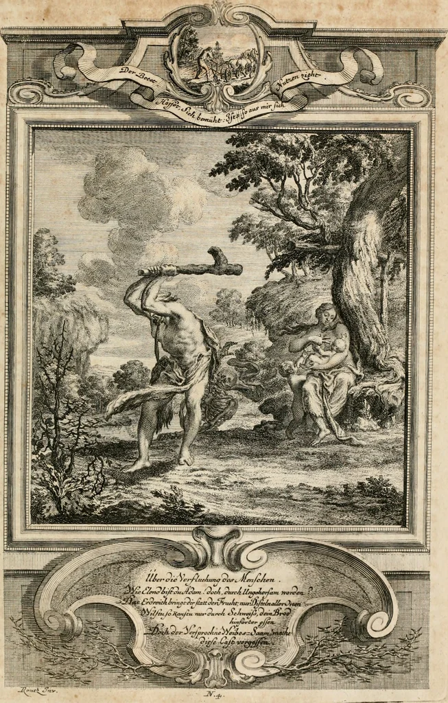 An illustration from Geistliche Todts-Gedancken : bey allerhand Gemählden und Schildereyen in Vorbildung unterschiedlichen Geschlechts, Alters, Standes, und Würdens-Persohnen sich des Todes zu erinneren, aus dessen Lehr die Tugend zu üben, und die Sünd zu meyden : erstlich in Kupfer entworffen, nachmahlen durch sittliche Erörtherung und Uberlegung unter Todten-Farben in Vorschein gebracht, dardurch zum Heyl der Seelen im Gemüth des geneigten Lesers ein lebendige Forcht und embsige Vorsorg des Todes zu erwecken, 1753, leaf 30