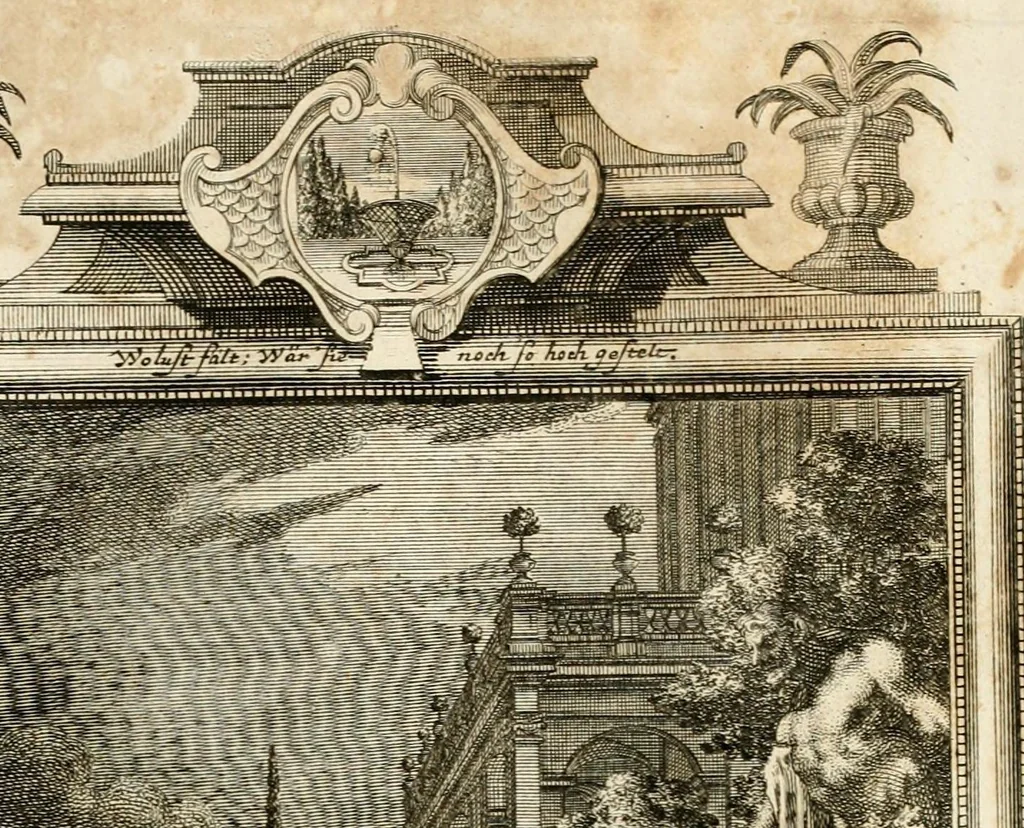 An illustration from Geistliche Todts-Gedancken : bey allerhand Gemählden und Schildereyen in Vorbildung unterschiedlichen Geschlechts, Alters, Standes, und Würdens-Persohnen sich des Todes zu erinnern, aus dessen Lehr die Tugend zu üben, und die Sünd zu meyden : erstlich in Kupfer entworffen, nachmahlen durch sittliche Erörtherung und Uberlegung unter Todten-Farben in Vorschein gebracht, dardurch zum Heyl der Seelen im Gemüth des geneigten Lesers ein lebendige Forcht und embsige Vorsorg des Todes zu erwecken, 1753, leaf 143