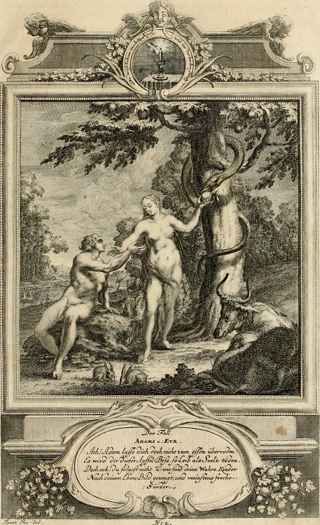 An illustration from Geistliche Todts-Gedancken : bey allerhand Gemählden und Schildereyen in Vorbildung unterschiedlichen Geschlechts, Alters, Standes, und Würdens-Persohnen sich des Todes zu erinnern, aus dessen Lehr die Tugend zu üben, und die Sünd zu meyden : erstlich in Kupfer entworffen, nachmahlen durch sittliche Erörtherung und Uberlegung unter Todten-Farben in Vorschein gebracht, dardurch zum Heyl der Seelen im Gemüth des geneigten Lesers ein lebendige Forcht und embsige Vorsorg des Todes zu erwecken, 1753, leaf 18