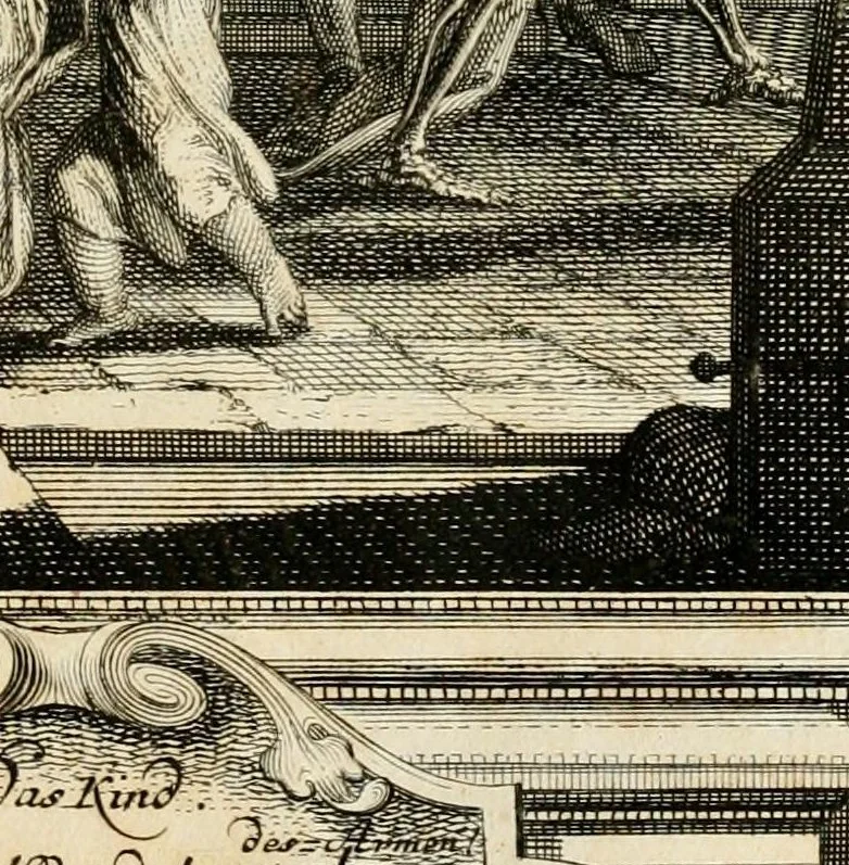 An illustration from Geistliche Todts-Gedancken : bey allerhand Gemählden und Schildereyen in Vorbildung unterschiedlichen Geschlechts, Alters, Standes, und Würdens-Persohnen sich des Todes zu erinnern, aus dessen Lehr die Tugend zu üben, und die Sünd zu meyden : erstlich in Kupfer entworffen, nachmahlen durch sittliche Erörtherung und Uberlegung unter Todten-Farben in Vorschein gebracht, dardurch zum Heyl der Seelen im Gemüth des geneigten Lesers ein lebendige Forcht und embsige Vorsorg des Todes zu erwecken, 1753, leaf 199