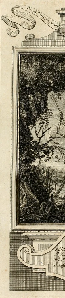 An illustration from Geistliche Todts-Gedancken : bey allerhand Gemählden und Schildereyen in Vorbildung unterschiedlichen Geschlechts, Alters, Standes, und Würdens-Persohnen sich des Todes zu erinnern, aus dessen Lehr die Tugend zu üben, und die Sünd zu meyden : erstlich in Kupfer entworffen, nachmahlen durch sittliche Erörtherung und Uberlegung unter Todten-Farben in Vorschein gebracht, dardurch zum Heyl der Seelen im Gemüth des geneigten Lesers ein lebendige Forcht und embsige Vorsorg des Todes zu erwecken, 1753, leaf 249