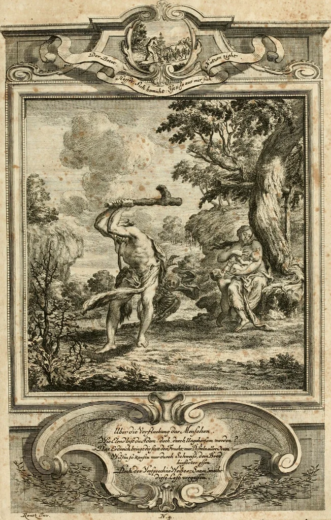 An illustration from Geistliche Todts-Gedancken : bey allerhand Gemählden und Schildereyen in Vorbildung unterschiedlichen Geschlechts, Alters, Standes, und Würdens-Persohnen sich des Todes zu erinnern, aus dessen Lehr die Tugend zu üben, und die Sünd zu meyden : erstlich in Kupfer entworffen, nachmahlen durch sittliche Erörtherung und Uberlegung unter Todten-Farben in Vorschein gebracht, dardurch zum Heyl der Seelen im Gemüth des geneigten Lesers ein lebendige Forcht und embsige Vorsorg des Todes zu erwecken, 1753, leaf 26