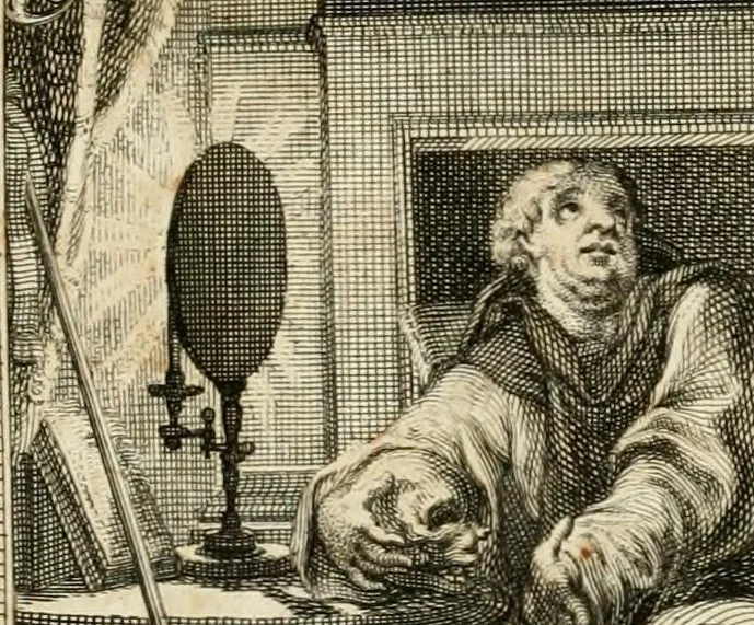 An illustration from Geistliche Todts-Gedancken : bey allerhand Gemählden und Schildereyen in Vorbildung unterschiedlichen Geschlechts, Alters, Standes, und Würdens-Persohnen sich des Todes zu erinnern, aus dessen Lehr die Tugend zu üben, und die Sünd zu meyden : erstlich in Kupfer entworffen, nachmahlen durch sittliche Erörtherung und Uberlegung unter Todten-Farben in Vorschein gebracht, dardurch zum Heyl der Seelen im Gemüth des geneigten Lesers ein lebendige Forcht und embsige Vorsorg des Todes zu erwecken, 1753, leaf 53