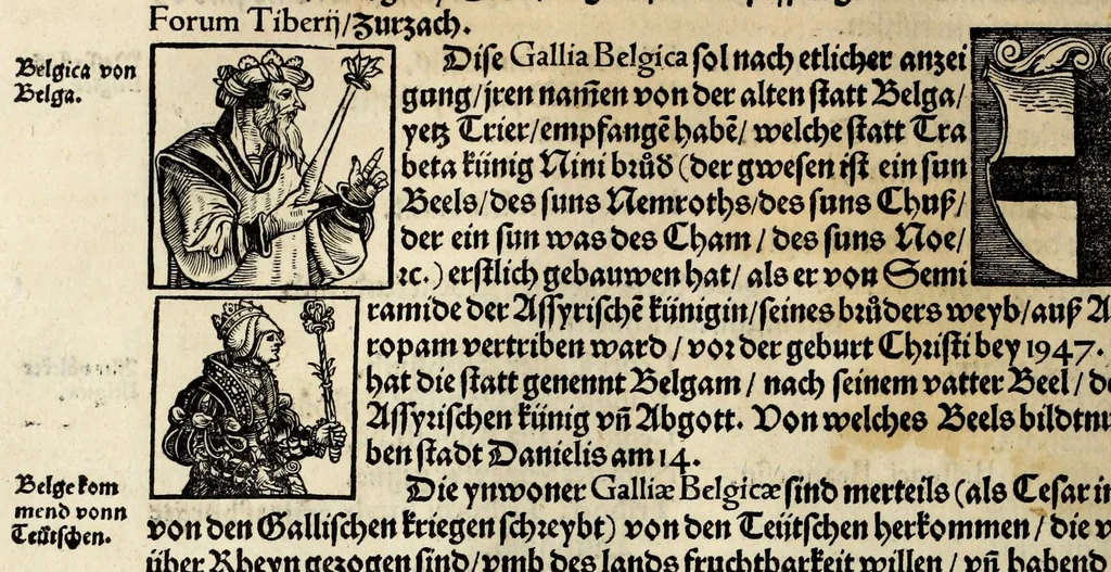 An illustration from Gemeiner loblicher Eydgnoschafft Stetten, Landen vnd Völckeren Chronick wirdiger Thaaten Beschreybung : hieriñ wirt auch die Gelegenheit der gantzen Europe : item ein kurtzuer griffne Chronica Germanie oder Teütschlands : in sonders aber ein fleyssige histori vnd ordenliche Beschreybung Gallie oder Franckrychs fürgestellt : darauff deñ obgedachte der Eydgnoschafft Beschreybung volget ..., 1548, leaf 232