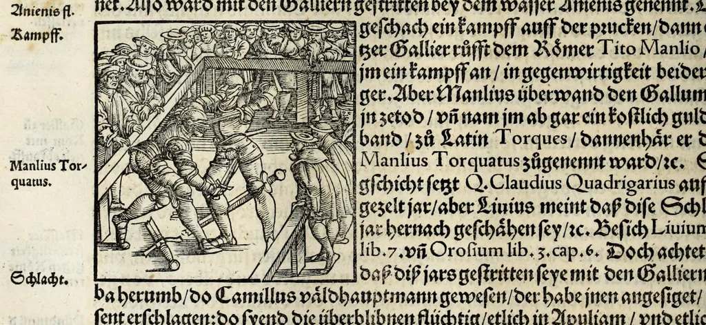 An illustration from Gemeiner loblicher Eydgnoschafft Stetten, Landen vnd Völckeren Chronick wirdiger Thaaten Beschreybung : hieriñ wirt auch die Gelegenheit der gantzen Europe : item ein kurtzuer griffne Chronica Germanie oder Teütschlands : in sonders aber ein fleyssige histori vnd ordenliche Beschreybung Gallie oder Franckrychs fürgestellt : darauff deñ obgedachte der Eydgnoschafft Beschreybung volget ..., 1548, leaf 258