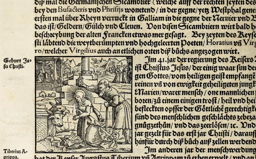 An illustration from Gemeiner loblicher Eydgnoschafft Stetten, Landen vnd Völckeren Chronick wirdiger Thaaten Beschreybung : hieriñ wirt auch die Gelegenheit der gantzen Europe : item ein kurtzuer griffne Chronica Germanie oder Teütschlands : in sonders aber ein fleyssige histori vnd ordenliche Beschreybung Gallie oder Franckrychs fürgestellt : darauff deñ obgedachte der Eydgnoschafft Beschreybung volget ..., 1548, leaf 306