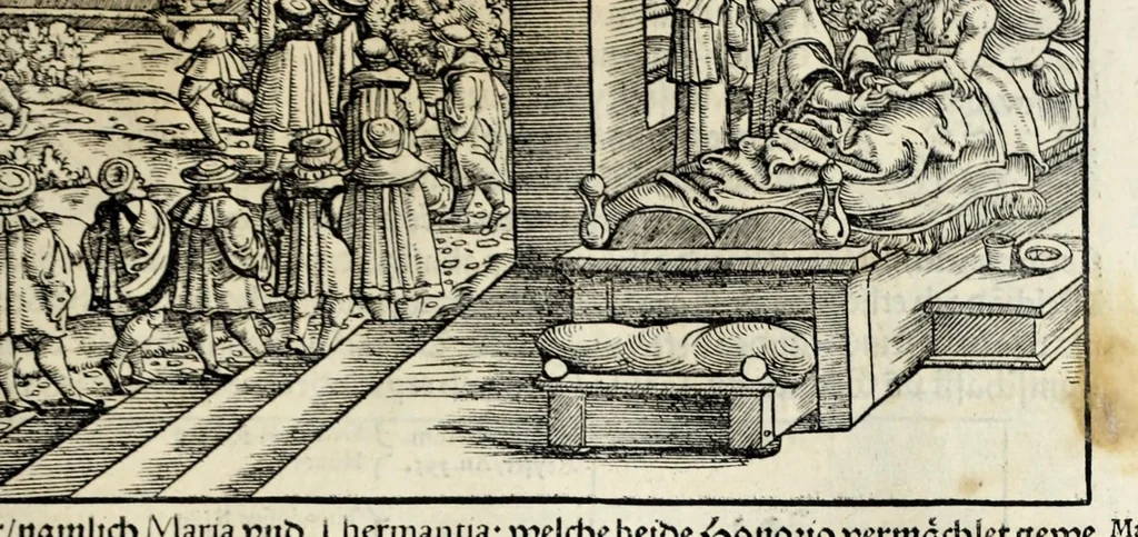 An illustration from Gemeiner loblicher Eydgnoschafft Stetten, Landen vnd Völckeren Chronick wirdiger Thaaten Beschreybung : hieriñ wirt auch die Gelegenheit der gantzen Europe : item ein kurtzuer griffne Chronica Germanie oder Teütschlands : in sonders aber ein fleyssige histori vnd ordenliche Beschreybung Gallie oder Franckrychs fürgestellt : darauff deñ obgedachte der Eydgnoschafft Beschreybung volget ..., 1548, leaf 353