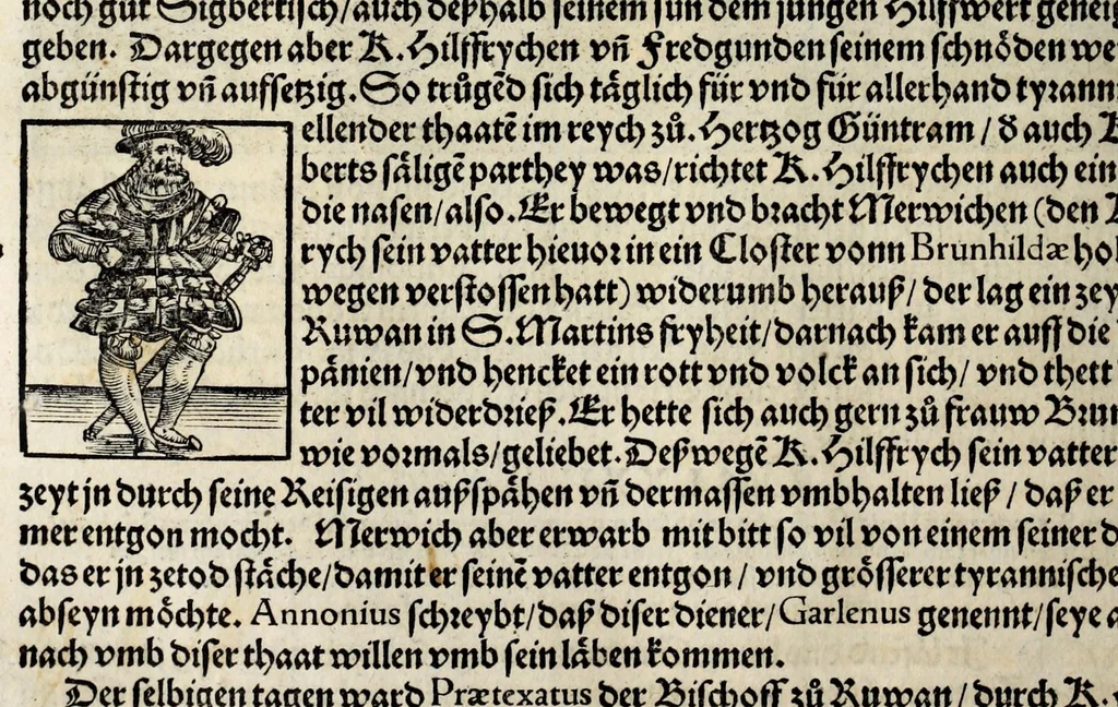An illustration from Gemeiner loblicher Eydgnoschafft Stetten, Landen vnd Völckeren Chronick wirdiger Thaaten Beschreybung : hieriñ wirt auch die Gelegenheit der gantzen Europe : item ein kurtzuer griffne Chronica Germanie oder Teütschlands : in sonders aber ein fleyssige histori vnd ordenliche Beschreybung Gallie oder Franckrychs fürgestellt : darauff deñ obgedachte der Eydgnoschafft Beschreybung volget ..., 1548, leaf 406