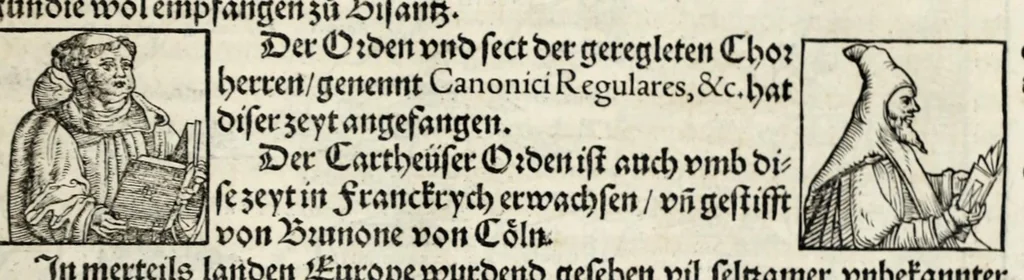 An illustration from Gemeiner loblicher Eydgnoschafft Stetten, Landen vnd Völckeren Chronick wirdiger Thaaten Beschreybung : hieriñ wirt auch die Gelegenheit der gantzen Europe : item ein kurtzuer griffne Chronica Germanie oder Teütschlands : in sonders aber ein fleyssige histori vnd ordenliche Beschreybung Gallie oder Franckrychs fürgestellt : darauff deñ obgedachte der Eydgnoschafft Beschreybung volget ..., 1548, leaf 505