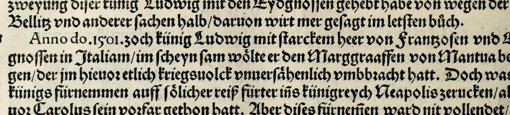 An illustration from Gemeiner loblicher Eydgnoschafft Stetten, Landen vnd Völckeren Chronick wirdiger Thaaten Beschreybung : hieriñ wirt auch die Gelegenheit der gantzen Europe : item ein kurtzuer griffne Chronica Germanie oder Teütschlands : in sonders aber ein fleyssige histori vnd ordenliche Beschreybung Gallie oder Franckrychs fürgestellt : darauff deñ obgedachte der Eydgnoschafft Beschreybung volget ..., 1548, leaf 540