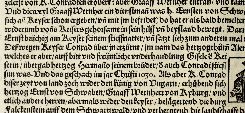 An illustration from Gemeiner loblicher Eydgnoschafft Stetten, Landen vnd Völckeren Chronick wirdiger Thaaten Beschreybung : hieriñ wirt auch die Gelegenheit der gantzen Europe : item ein kurtzuer griffne Chronica Germanie oder Teütschlands : in sonders aber ein fleyssige histori vnd ordenliche Beschreybung Gallie oder Franckrychs fürgestellt : darauff deñ obgedachte der Eydgnoschafft Beschreybung volget ..., 1548, leaf 112