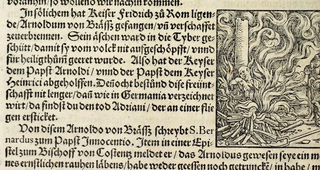 An illustration from Gemeiner loblicher Eydgnoschafft Stetten, Landen vnd Völckeren Chronick wirdiger Thaaten Beschreybung : hieriñ wirt auch die Gelegenheit der gantzen Europe : item ein kurtzuer griffne Chronica Germanie oder Teütschlands : in sonders aber ein fleyssige histori vnd ordenliche Beschreybung Gallie oder Franckrychs fürgestellt : darauff deñ obgedachte der Eydgnoschafft Beschreybung volget ..., 1548, leaf 138