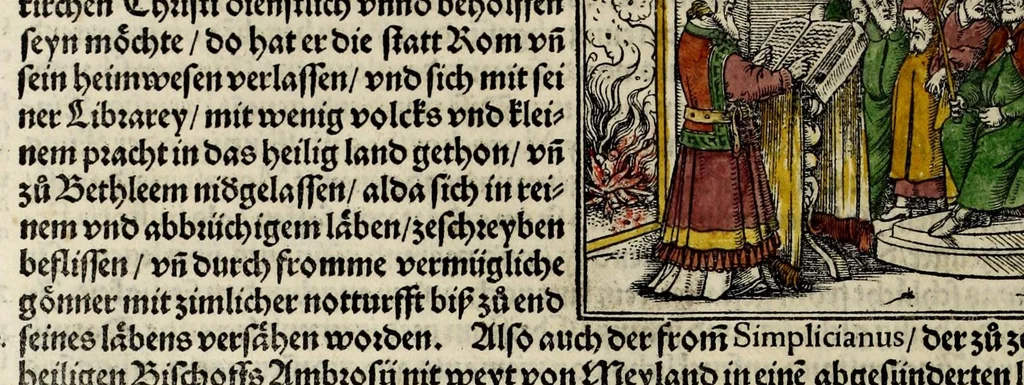 An illustration from Gemeiner loblicher Eydgnoschafft Stetten, Landen vnd Völckeren Chronick wirdiger Thaaten Beschreybung : hieriñ wirt auch die Gelegenheit der gantzen Europe : item ein kurtzuer griffne Chronica Germanie oder Teütschlands : in sonders aber ein fleyssige histori vnd ordenliche Beschreybung Gallie oder Franckrychs fürgestellt : darauff deñ obgedachte der Eydgnoschafft Beschreybung volget ..., 1548, leaf 186