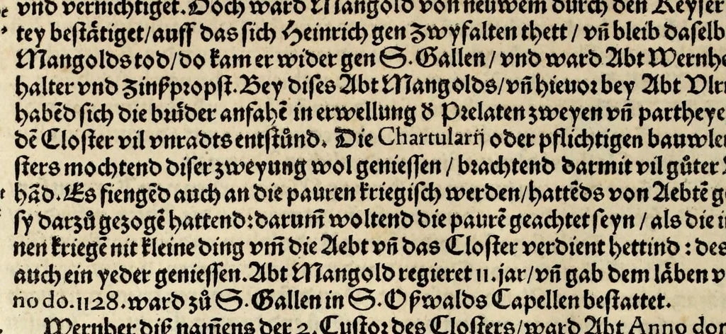 An illustration from Gemeiner loblicher Eydgnoschafft Stetten, Landen vnd Völckeren Chronick wirdiger Thaaten Beschreybung : hieriñ wirt auch die Gelegenheit der gantzen Europe : item ein kurtzuer griffne Chronica Germanie oder Teütschlands : in sonders aber ein fleyssige histori vnd ordenliche Beschreybung Gallie oder Franckrychs fürgestellt : darauff deñ obgedachte der Eydgnoschafft Beschreybung volget ..., 1548, leaf 222