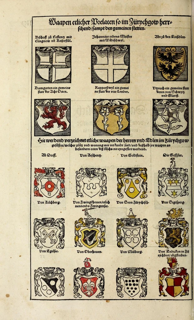 An illustration from Gemeiner loblicher Eydgnoschafft Stetten, Landen vnd Völckeren Chronick wirdiger Thaaten Beschreybung : hieriñ wirt auch die Gelegenheit der gantzen Europe : item ein kurtzuer griffne Chronica Germanie oder Teütschlands : in sonders aber ein fleyssige histori vnd ordenliche Beschreybung Gallie oder Franckrychs fürgestellt : darauff deñ obgedachte der Eydgnoschafft Beschreybung volget ..., 1548, leaf 416