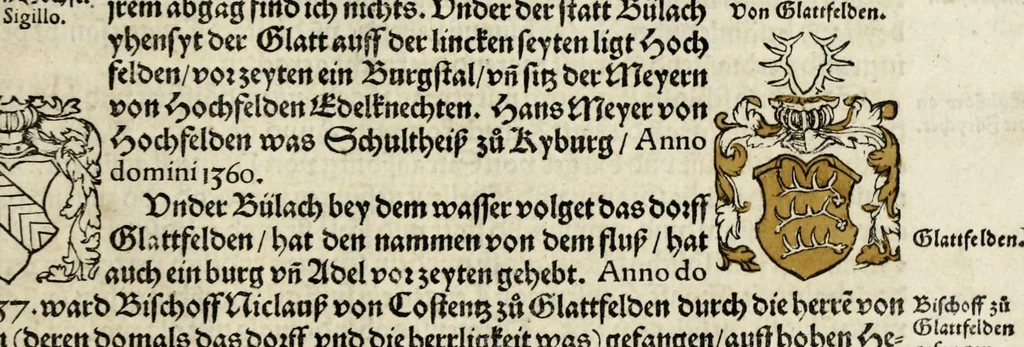 An illustration from Gemeiner loblicher Eydgnoschafft Stetten, Landen vnd Völckeren Chronick wirdiger Thaaten Beschreybung : hieriñ wirt auch die Gelegenheit der gantzen Europe : item ein kurtzuer griffne Chronica Germanie oder Teütschlands : in sonders aber ein fleyssige histori vnd ordenliche Beschreybung Gallie oder Franckrychs fürgestellt : darauff deñ obgedachte der Eydgnoschafft Beschreybung volget ..., 1548, leaf 435