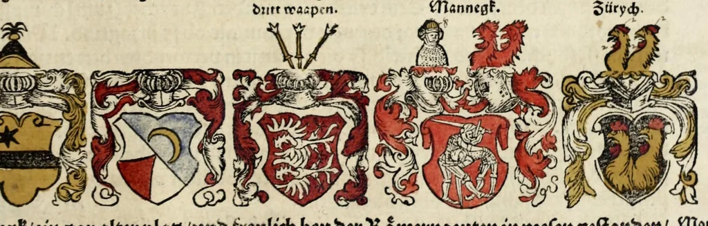 An illustration from Gemeiner loblicher Eydgnoschafft Stetten, Landen vnd Völckeren Chronick wirdiger Thaaten Beschreybung : hieriñ wirt auch die Gelegenheit der gantzen Europe : item ein kurtzuer griffne Chronica Germanie oder Teütschlands : in sonders aber ein fleyssige histori vnd ordenliche Beschreybung Gallie oder Franckrychs fürgestellt : darauff deñ obgedachte der Eydgnoschafft Beschreybung volget ..., 1548, leaf 513