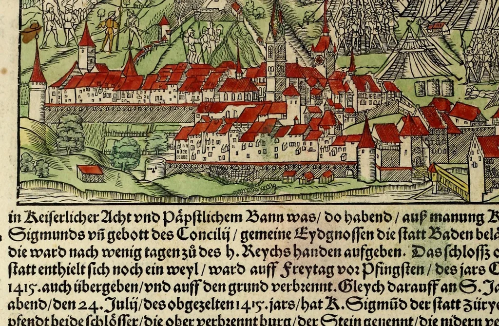 An illustration from Gemeiner loblicher Eydgnoschafft Stetten, Landen vnd Völckeren Chronick wirdiger Thaaten Beschreybung : hieriñ wirt auch die Gelegenheit der gantzen Europe : item ein kurtzuer griffne Chronica Germanie oder Teütschlands : in sonders aber ein fleyssige histori vnd ordenliche Beschreybung Gallie oder Franckrychs fürgestellt : darauff deñ obgedachte der Eydgnoschafft Beschreybung volget ..., 1548, leaf 522
