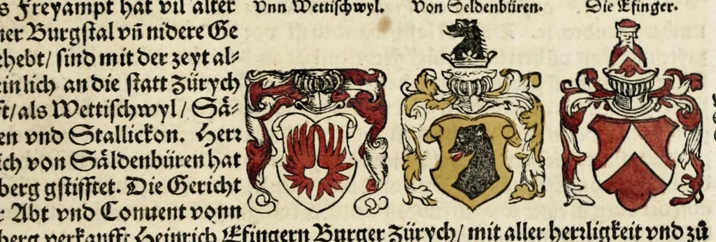 An illustration from Gemeiner loblicher Eydgnoschafft Stetten, Landen vnd Völckeren Chronick wirdiger Thaaten Beschreybung : hieriñ wirt auch die Gelegenheit der gantzen Europe : item ein kurtzuer griffne Chronica Germanie oder Teütschlands : in sonders aber ein fleyssige histori vnd ordenliche Beschreybung Gallie oder Franckrychs fürgestellt : darauff deñ obgedachte der Eydgnoschafft Beschreybung volget ..., 1548, leaf 543