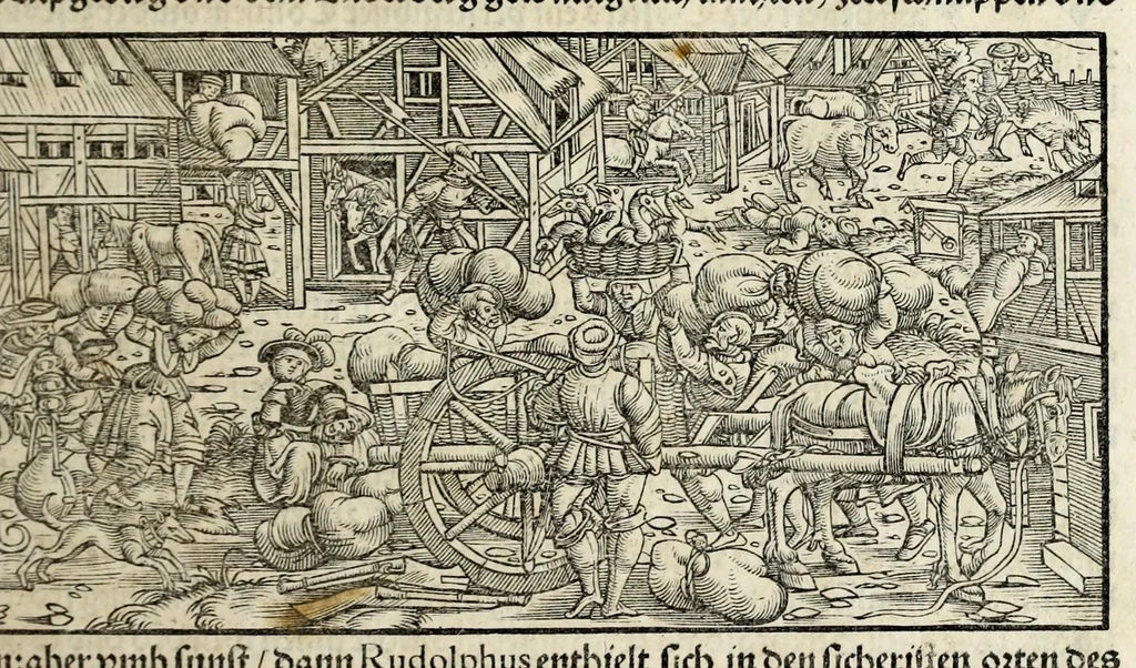An illustration from Gemeiner loblicher Eydgnoschafft Stetten, Landen vnd Völckeren Chronick wirdiger Thaaten Beschreybung : hieriñ wirt auch die Gelegenheit der gantzen Europe : item ein kurtzuer griffne Chronica Germanie oder Teütschlands : in sonders aber ein fleyssige histori vnd ordenliche Beschreybung Gallie oder Franckrychs fürgestellt : darauff deñ obgedachte der Eydgnoschafft Beschreybung volget ..., 1548, leaf 93