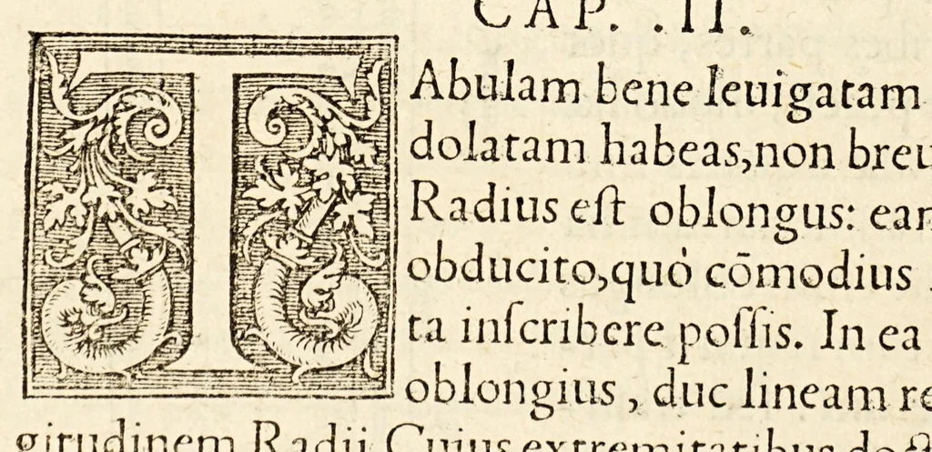 An illustration from Gemmae Frisii medici et mathematici De radio astronomico & geometrico liber. : in quo multa quae ad geographia[m], opticam, geometriam & astronomiam vtiliss. sunt, demonstrantur. Illustriss[imi] comiti de Feria dicatus, 1545, leaf 22