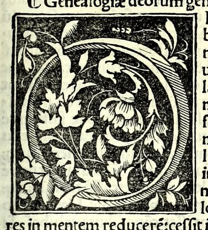 An illustration from Genealogiae Joannis Boccatii : cum demonstrationibus in formis arborũ designatis : eiusdẽ de mõtibus [et] syluis, de fontibus, lacubus [et] fluminibus : ac etiã de stagnis [et] paludibus, necnon [et] de maribus, seu diuersis maris nominibus, 1511, leaf 131