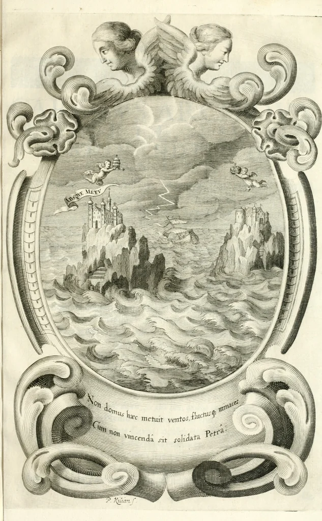 An illustration from Genealogia serenissimae domus Austriacae : a Philippo Primo, Rege Hispaniarum, altero Austriacae magnitudinis fundatore, ad Augustissimos Caesares Leopoldum et Margaretham deducta : et eisdem Augustissimis, dum felici et toto orbe desiderato hymenaeo jungerentur, submississime dedicata ab Archiducali Collegio Graecensi Societatis Jesu, 1666, leaf 38