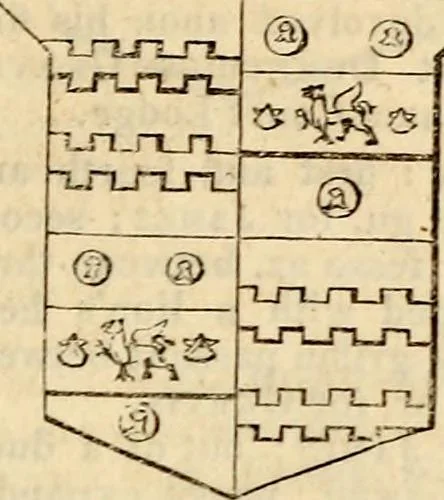 An illustration from A genealogical and heraldic history of the landed gentry ; or, Commoners of Great Britain and Ireland enjoying territorial possessions or high official rank : but uninvested with heritable honours, 1837, leaf 421
