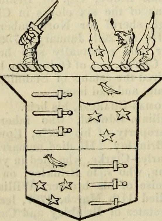 An illustration from A genealogical and heraldic history of the commoners of Great Britain and Ireland, enjoying territorial possessions or high official rank; but univested with heritable honours, 1838, leaf 672