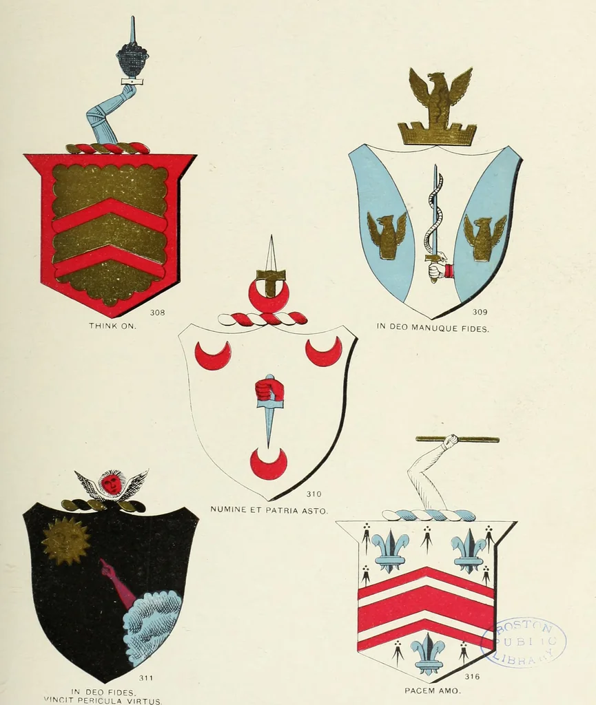 An illustration from A genealogical history of Irish families : with their crests and armorial bearings, 1895, leaf 103