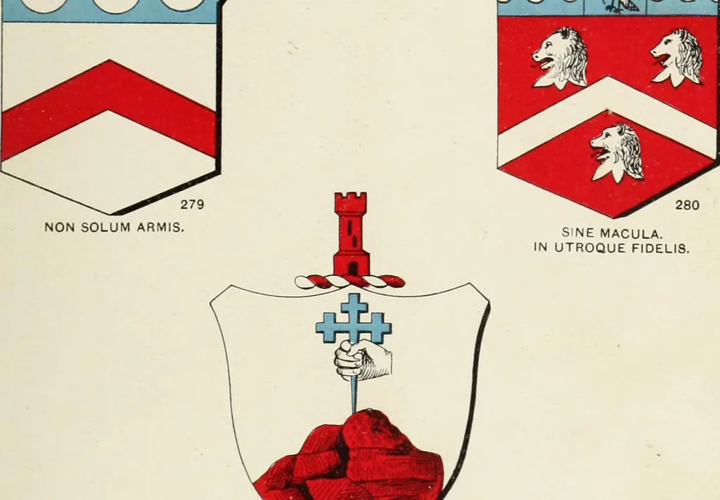 An illustration from A genealogical history of Irish families : with their crests and armorial bearings, 1895, leaf 107
