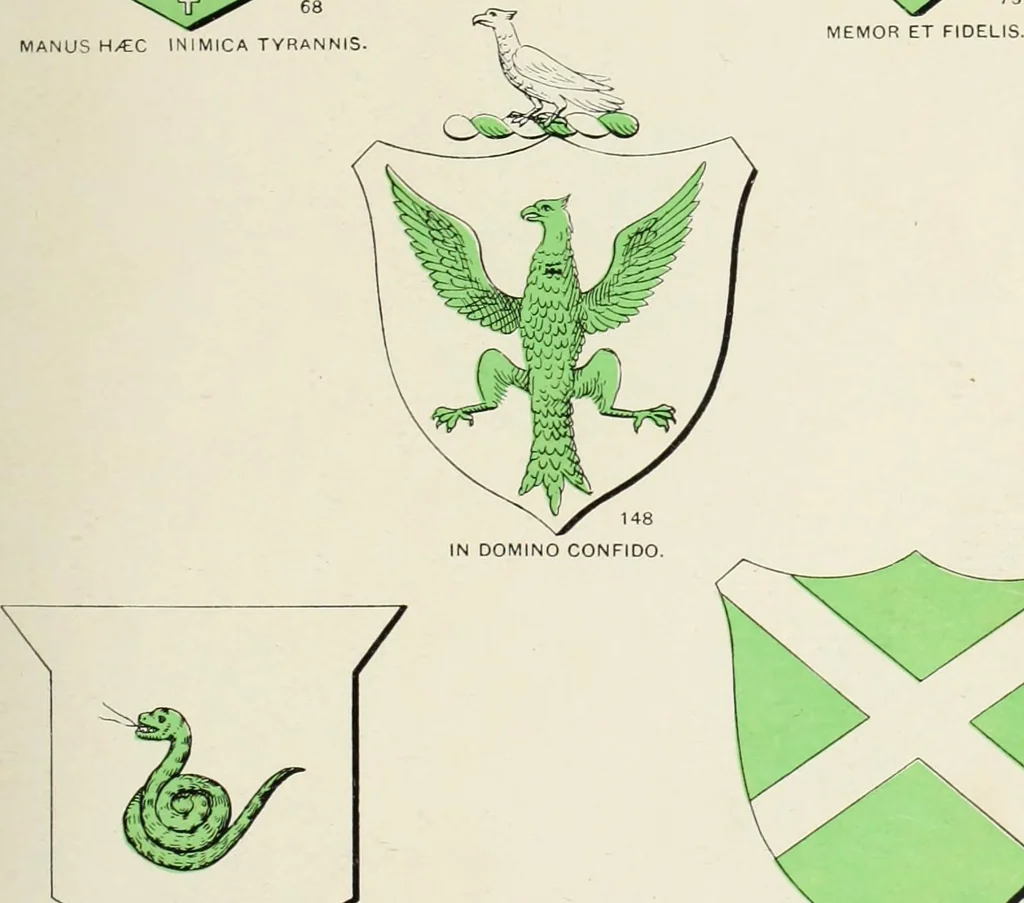 An illustration from A genealogical history of Irish families : with their crests and armorial bearings, 1895, leaf 117