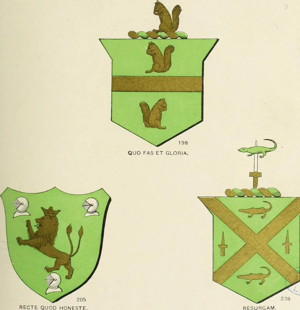An illustration from A genealogical history of Irish families : with their crests and armorial bearings, 1895, leaf 119