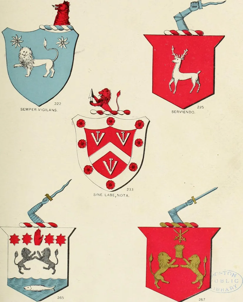 An illustration from A genealogical history of Irish families : with their crests and armorial bearings, 1895, leaf 121